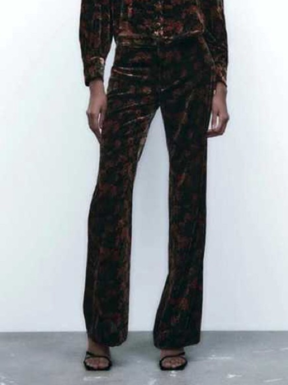 Zara The Charlotte Velvet Black Floral Wide-Leg Pants